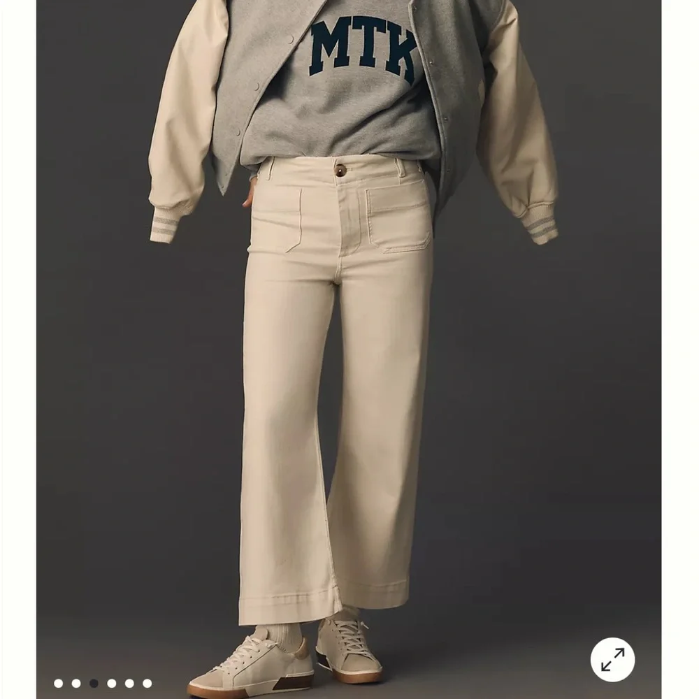 Anthropologie Colette Linen Wideleg Cream Trousers - Picture 1 of 10